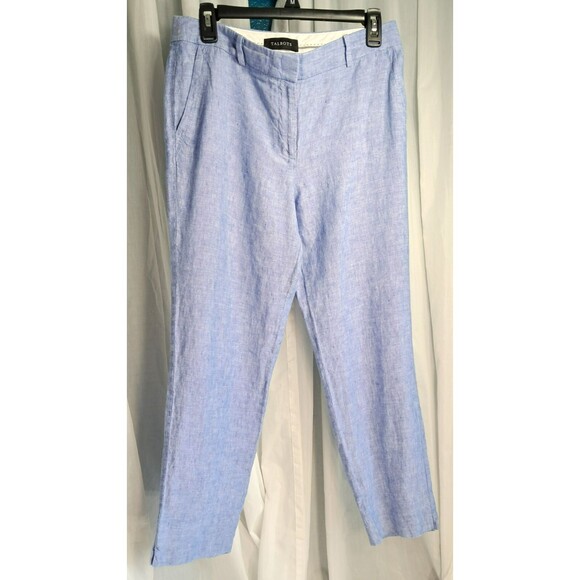100% Linen Talbots Slim Ankle Blue Chambray Pants 6 - Picture 4 of 12